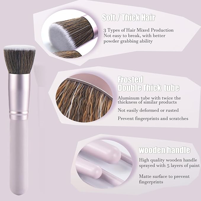 10 Piece Purple Makeup Brushes Set and 3 Piece Makeup Sponge - Wooden Handle with Soft Synthetic Bristles, for Face & Eye Makeup | Professional Cosmetic Brushes | Includes Travel Pouch-BrightBean Baby