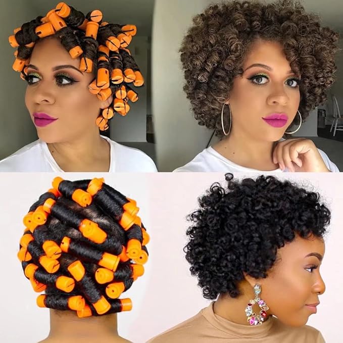 40pcs Cold Wave Perm Rods Set for Women's Long & Short Natural Hair - Plastic Orange Rollers for Curling and DIY Hairdressing-BrightBean Baby