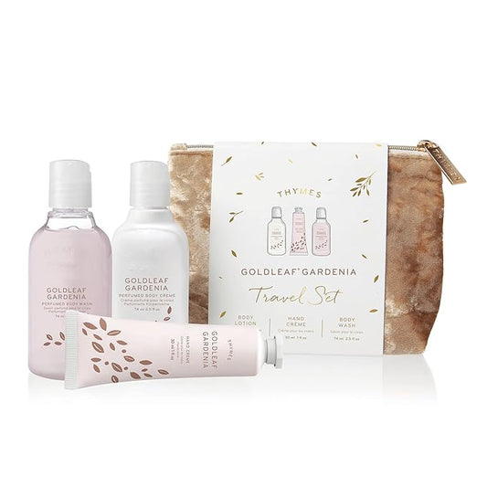 Thymes Perfumed Travel Set and Beauty Bag - Contains Body Wash, Body Lotion & Hand Cream - Goldleaf Gardenia-BrightBean Baby