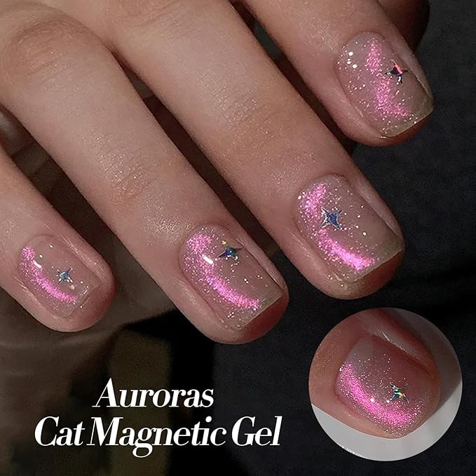 Born Pretty Cat Magnetic Eye Gel Nail Polish Aurora Mermaid Blue Purple Pink Yellow Red Gel Polish Glass Holographic Glitter Gel Nail Polish for Nail Art Manicure Salon DIY 6PCS 7ML-BrightBean Baby