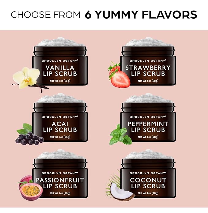 Brooklyn Botany Lip Scrub Exfoliator 1 oz – Lip Moisturizer for Dry Lips and Chapped Lips – Gentle Lip Exfoliator for Smooth and Brighter Lips – Peppermint Flavor-BrightBean Baby
