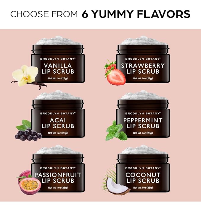Brooklyn Botany Lip Scrub Exfoliator 1 oz – Lip Moisturizer for Dry Lips and Chapped Lips – Gentle Lip Exfoliator for Smooth and Brighter Lips – Strawberry Flavor-BrightBean Baby