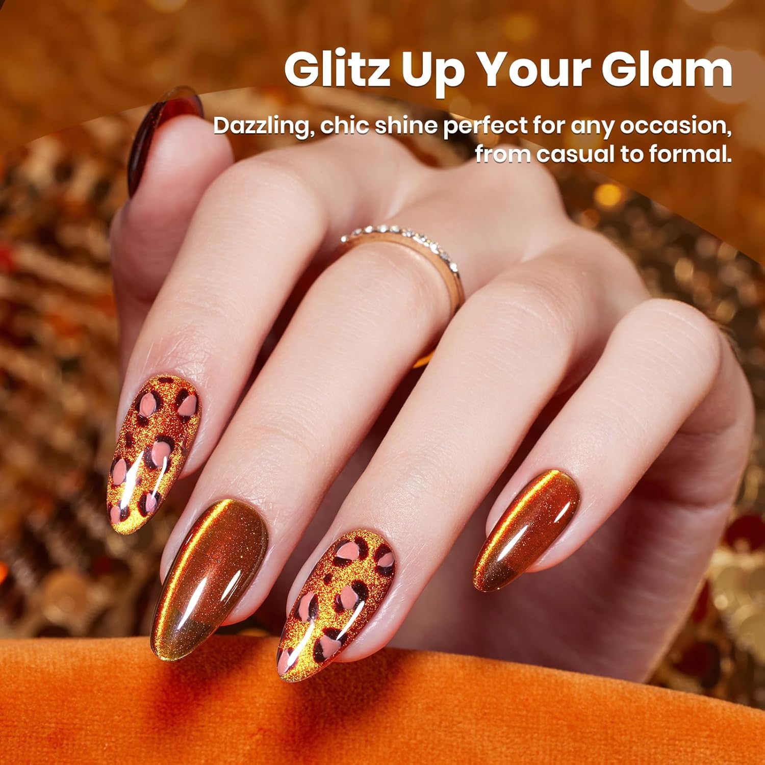 Beetles Brown Cat Eye Gel Nail Polish - Amber Glint Cat Eye Gel Polish, 15ML Fall Brown Gold Powder Magnetic Glitter Gel Polish Soak Off UV French Nail Art Salon DIY Manicure Gift for Women-BrightBean Baby