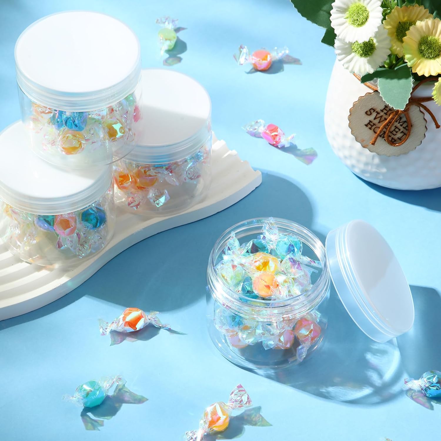 SATINIOR 100 Pcs Plastic Jars with Lids Small Containers Lids Wide Mouth Small Plastic Containers for Lotion Cream Rhinestones Body Butters Travel Storage(6 oz, Clear)-BrightBean Baby