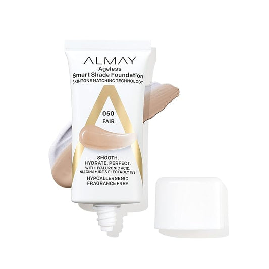 Almay Anti-Aging Foundation, Smart Shade Face Makeup with Hyaluronic Acid, Niacinamide, Vitamin C & E, Hypoallergenic-Fragrance Free, 050 Fair, 1 Fl Oz (Pack of 1)-BrightBean Baby