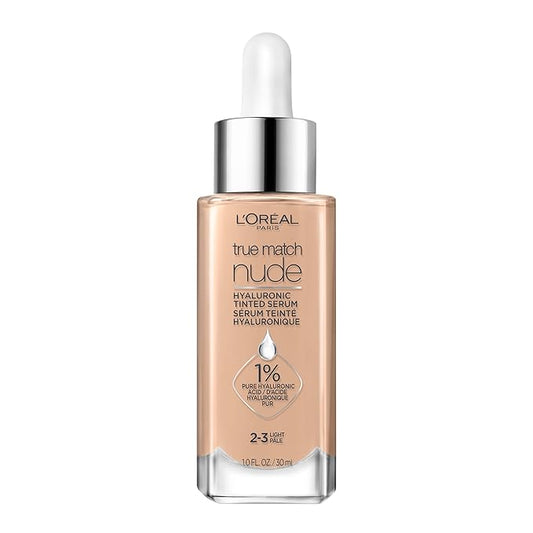 L'Oreal Paris True Match Nude Hyaluronic Tinted Serum Foundation with 1% Hyaluronic acid, Light 2-3, 1 fl. oz.-BrightBean Baby