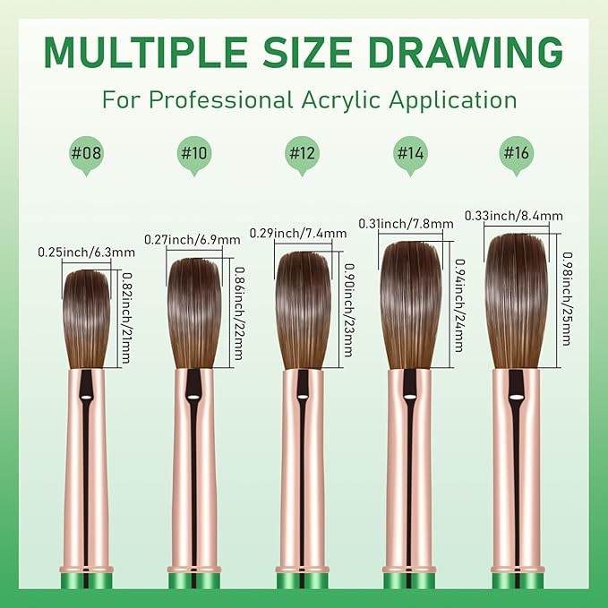 Acrylic Nail Brush Size #12, KEMEISI 100% Pure Kolinsky Nail Art Brushes Sturdy Handle Oval Shaped Acrylic Powder Nail Design Tools for Professional Manicure DIY Home Salon (Green)-BrightBean Baby