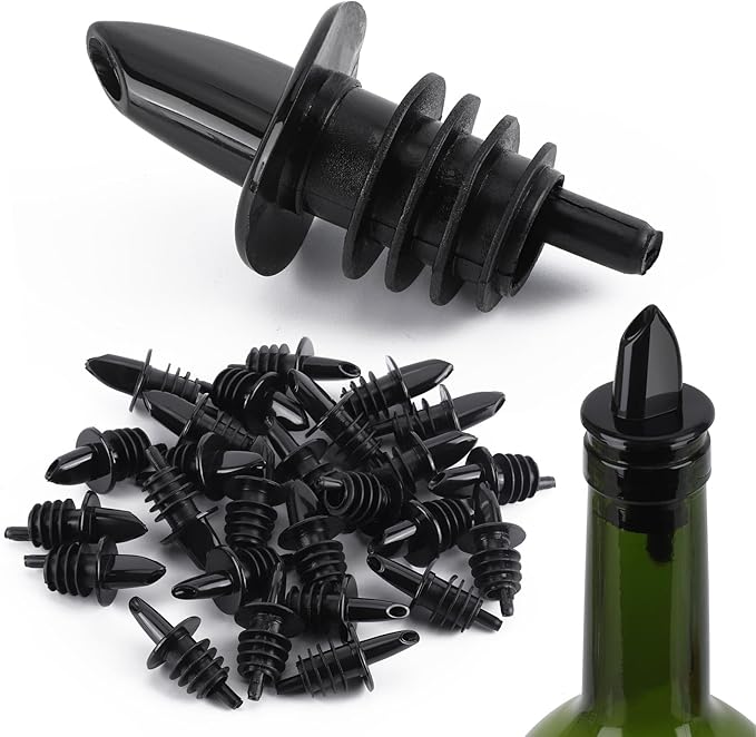 200 Pack Bottle Pourers Wine Pourers Plastic Liquor Free Flow Pourers Spout Pourer Black for Kitchen Olive Oil Mixed Drinks, 2.7 * 1.2 Inch