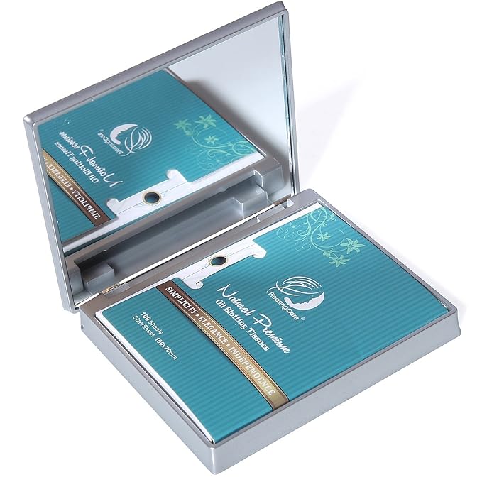 Makeup Mirror with Facial Oil Blotting Paper Sheets - Bamboo Charcoal 100 Counts, Silver Compact Folding Cosmetic Travel Mirror-BrightBean Baby