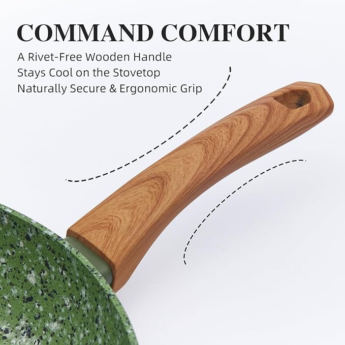 Nonstick Frying Pan Skillet Set 8.5 & 10.25 Inch - PFOA-Free Aluminum Cookware Green
