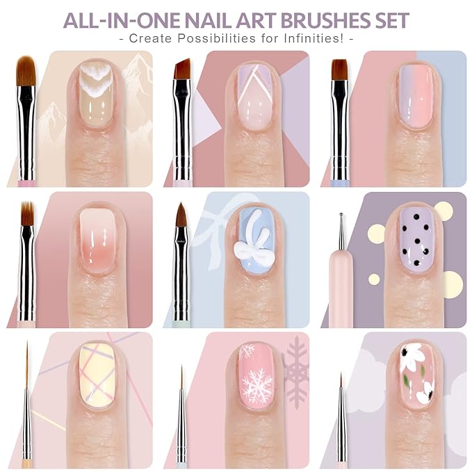 GAOY 8 Pcs Nail Brushes for Nail Art, Nail Design Tools for Nail Detail Painting, French Liner and Dotting Pens for Nail DIY-BrightBean Baby