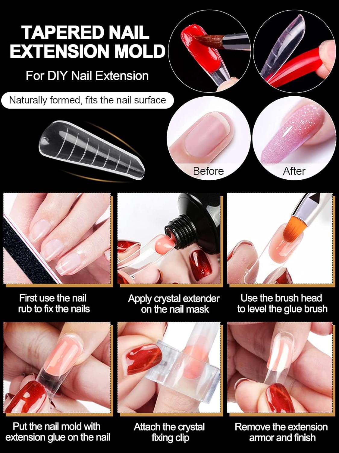 EBANKU 120Pcs Dual Nail Forms for Poly Gel - Extension Stiletto Almond System Mold, False Tips for Builder Gel Art Design Salon & DIY - 12 Sizes-BrightBean Baby