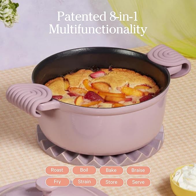 Our Place Cast Iron Perfect Pot 5.5 Qt - 6-in-1 Enameled Dutch Oven Lavender