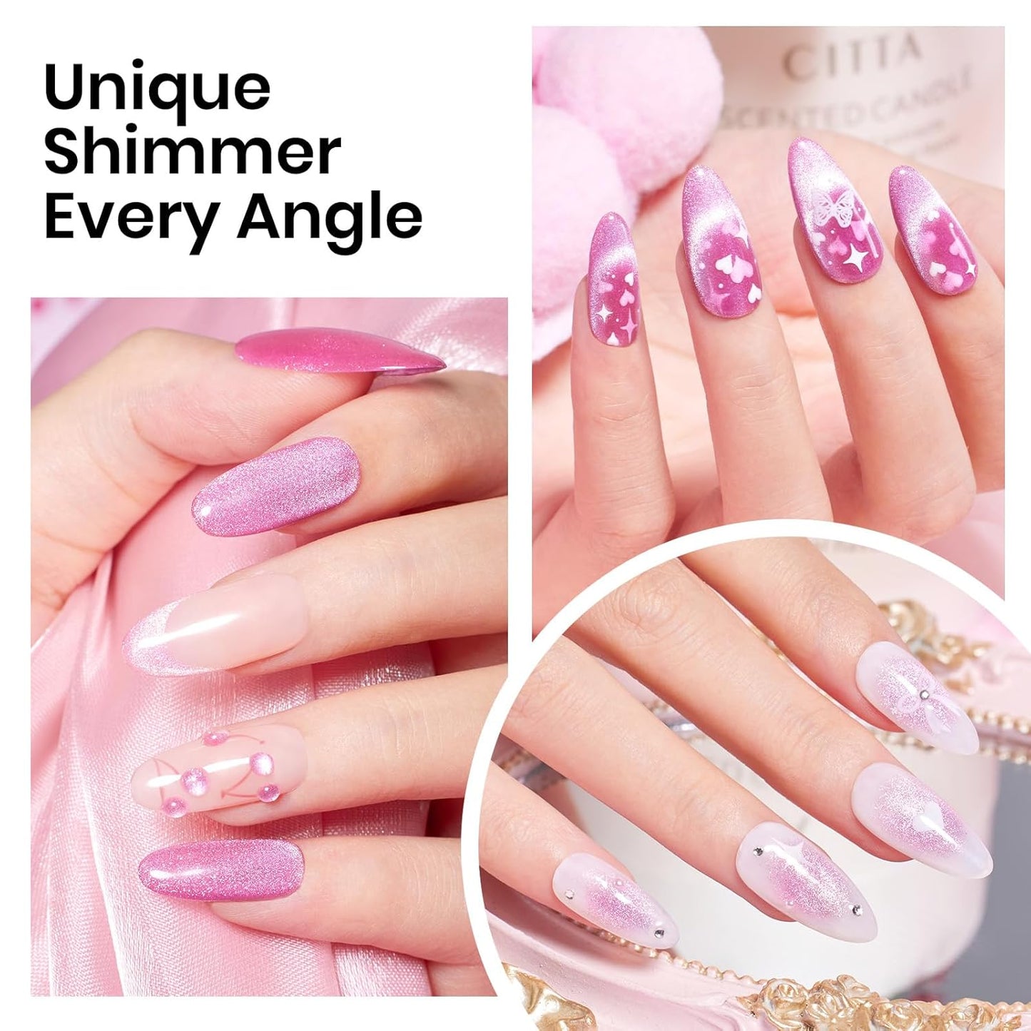 Beetles Pink Cat Eye Gel Nail Polish - 15ml Pink Velvet Cat Eye Magnetic Glitter Gel Polish Soak Off UV Salon DIY French Nail Art Home Manicure Gift for Women-BrightBean Baby