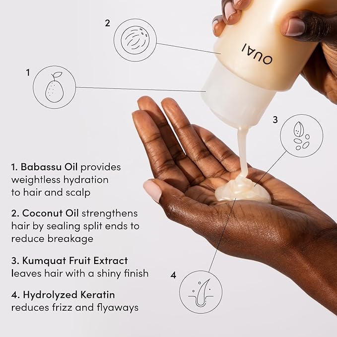 OUAI Medium Shampoo - Hydrating Shampoo with Coconut Oil, Babassu, Kumquat Extract and Keratin - Strengthens, Nourishes and Adds Shine - Paraben, Phthalate and Sulfate Free Hair Care Products (10 Oz)-BrightBean Baby