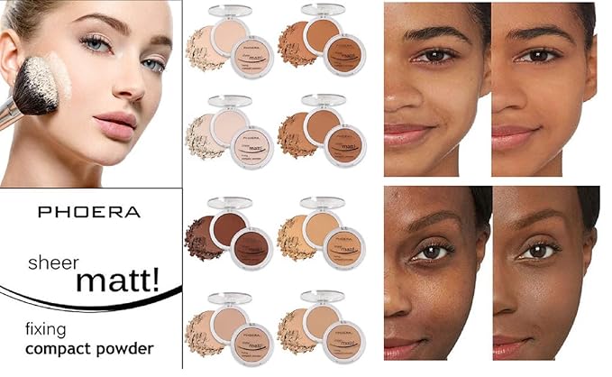 AQUAPURITY - PHOERA Sheer Matte Fixing Powder Makeup Base Fixer Setting Powder Foundation Fixing Compact Pressed Powder Long Lasting Make Up Fixer Skin Vitamin E Beauty Blender (201 Translucent)-BrightBean Baby
