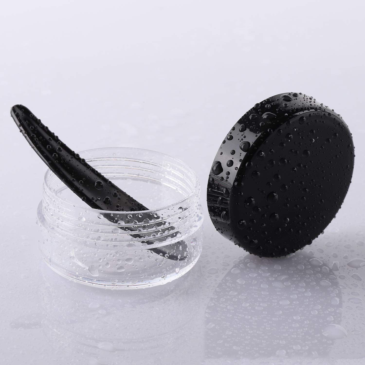 Refillable Cosmetic Sample Jars - 100 Pack 10g (0.35oz) Black Small Travel Containers with Lids + 10 Mini Makeup Spatulas - BPA Free-BrightBean Baby