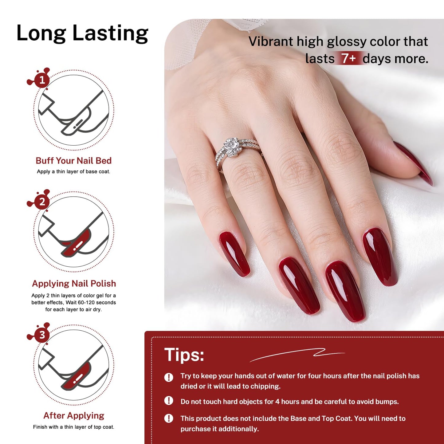 16.5ml Dark Red Nail Polish Large Volume Quick Dry Nail Polish, Long Lasting Shine, Fingernail Toenail Nail Art DIY Home Travel Nail Art Gift-BrightBean Baby