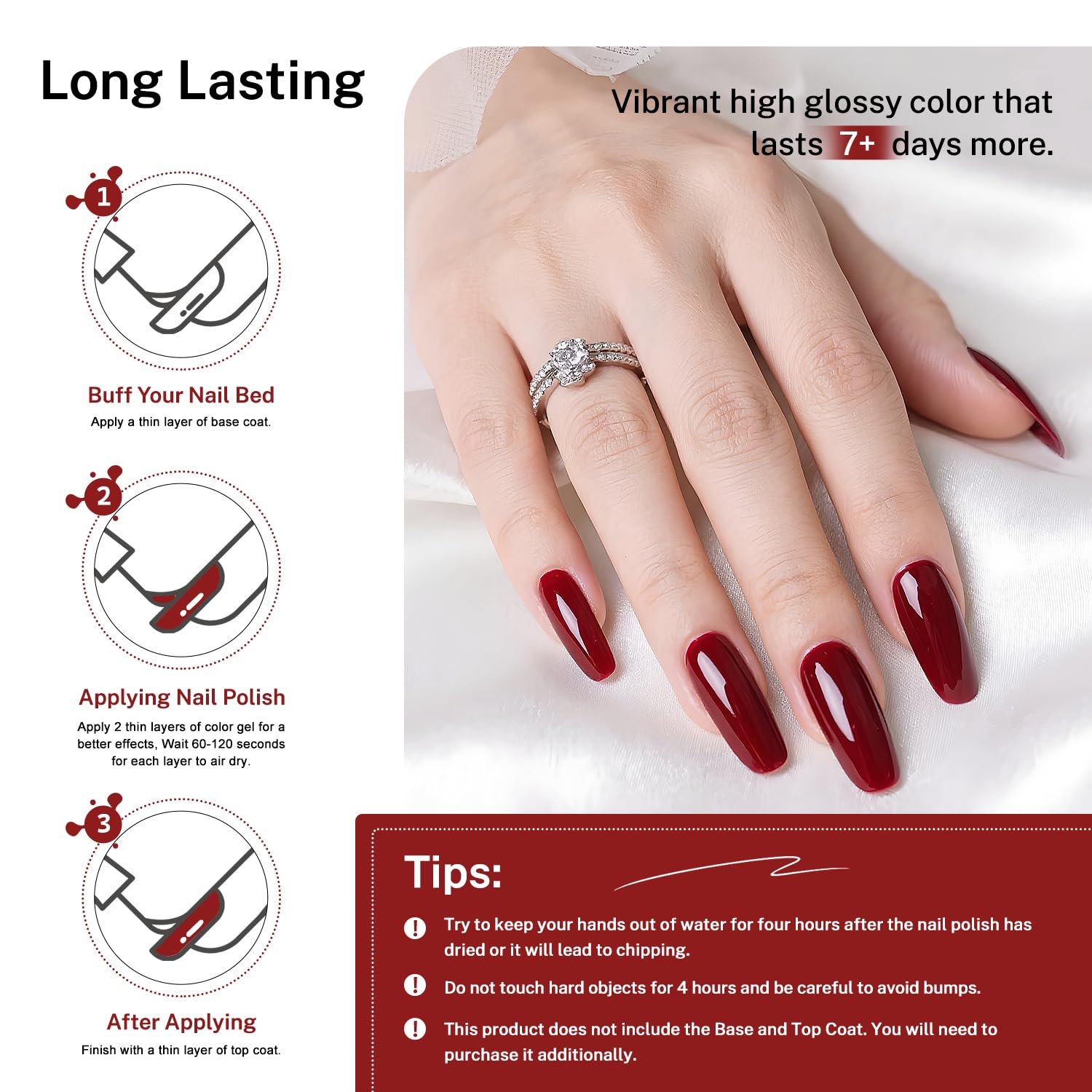 16.5ml Dark Red Nail Polish Large Volume Quick Dry Nail Polish, Long Lasting Shine, Fingernail Toenail Nail Art DIY Home Travel Nail Art Gift-BrightBean Baby