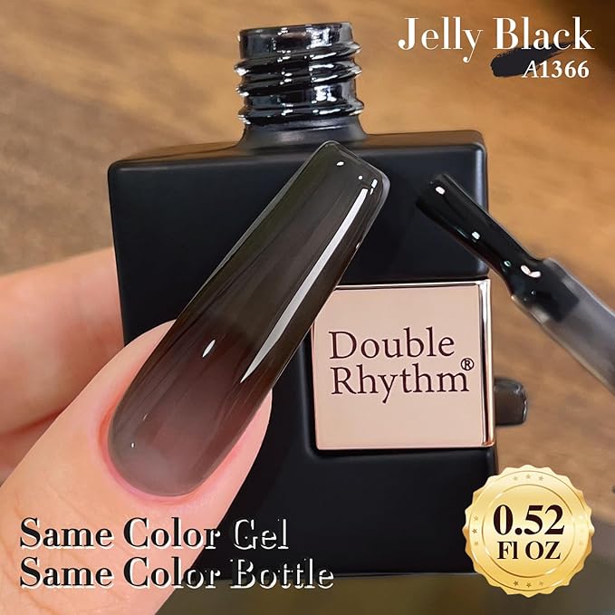 Double Rhythm 0.5Oz Translucent Gel Polish Sheer Neutral Natural Light Milky Same Color Same Bottle 15ML Jelly Gel Polish Nail Art DIY at Home (Black-A1366)-BrightBean Baby