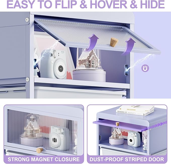 Utility-Rolling-Storage-Drawer-Craft-Cart-Organizers with 4 Drawers & Dust-Proof Door for Kid Craft Art Room,Bedroom,Home Office, Lavender Purple-BrightBean Baby