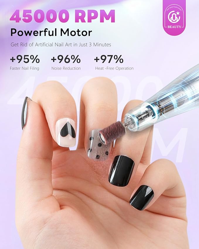 CozyZen Cordless Nail Drill Professional: 45000 RPM Rechargeable Electric Nail File Kit, Portable & Low Noise for Acrylic, Gel Nails, Manicure & Pedicure - Salon & Home Use-BrightBean Baby