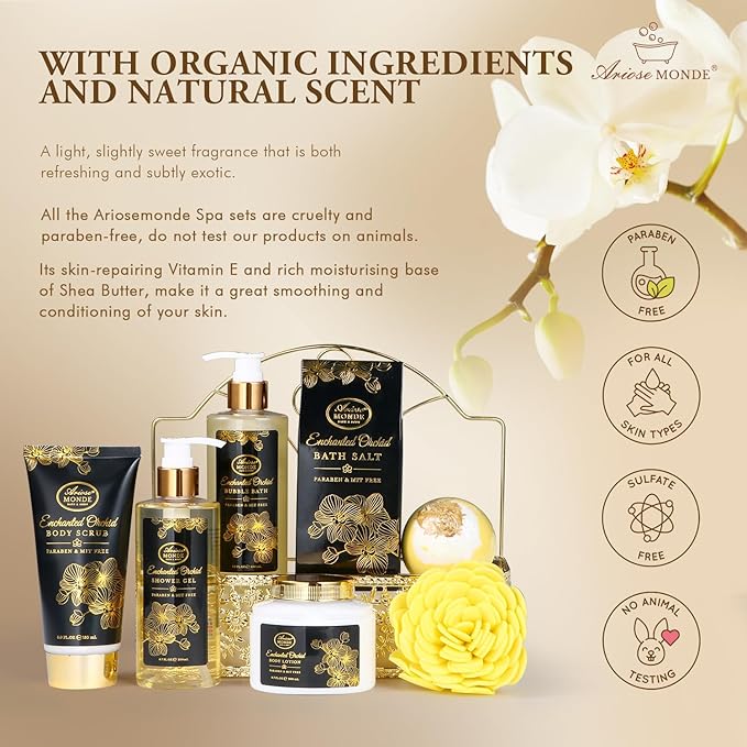 Spa Gift Baskets for Women, Gift Set for Mom Enchanted Orchid Scent, Home Spa Kit with Bubble Bath, Body Lotion, Bath Bomb, Bath Salt, Bath Gift Baskets, Birthday Gifts for Women-BrightBean Baby