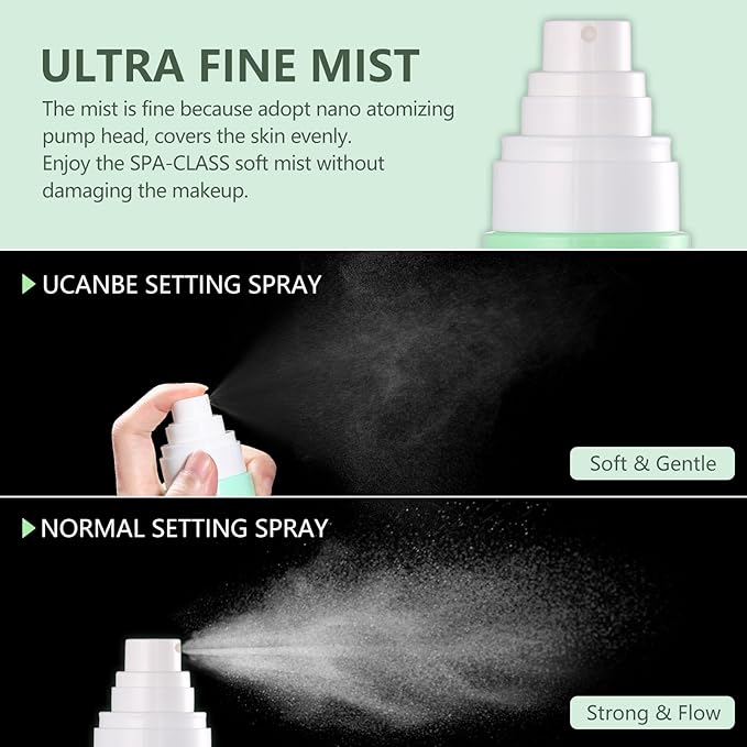 Dewy Makeup Setting Spray Kit-3.38 Fl oz Hydrating Illuminating Finishing Spray Lightweight Face Mist All Day Long Make up Fixer +2PCS Sponge Puff, Hydrate Skin for a Bright Look-BrightBean Baby