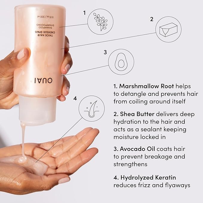 OUAI Thick Hair Shampoo & Conditioner Set, Travel Size - Moisturizing Shampoo & Conditioner - With Keratin, Marshmallow Root, Shea Butter & Avocado Oil - Sulfate, Paraben & Phthalate Free (3 Oz)-BrightBean Baby