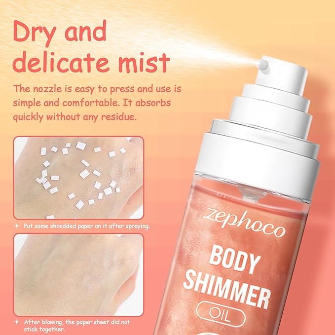 Broad Spectrum SPF 50 Sheer Body Sunscreen Setting Mist Sunscreen Body Glow Oil Spray for Face & Body with Gold Mica Sun-kissed Glow Skin Illuminator Hydrating Non-Greasy (A)-BrightBean Baby