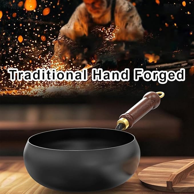 Jinswhdre Cast Iron Skillet, 9.5/11in Jinswhdre Japanese Irons Pan, Hand Forged Uncoated Iron Pan with Lid Spatula, Non-stick Wok for Cooker Gas Stir Fry Pans Durable and Rust-Free (Glass Lid,11in)