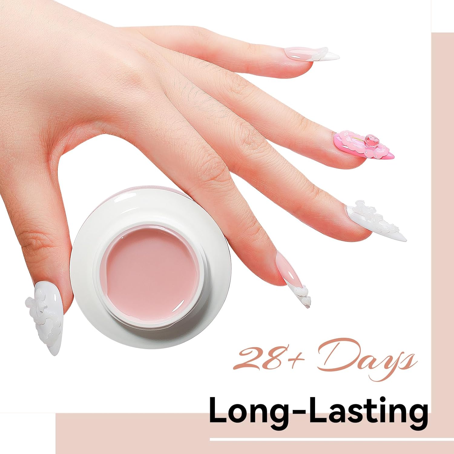 Solid Builder Gel for Nails 3PCS, 3D Hard Gel for Nail Art Sculpting Non-Stick Hand, Clear White Nude for Modeling, Sculpture, Nail Extension UV/Led Manicure DIY At Home 18g*3Colors-BrightBean Baby