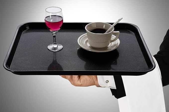 Rectangular Plastic Serving Trays,Fast Food Serving Cafeteria Trays,17"X13",Set of 6 (Black)
