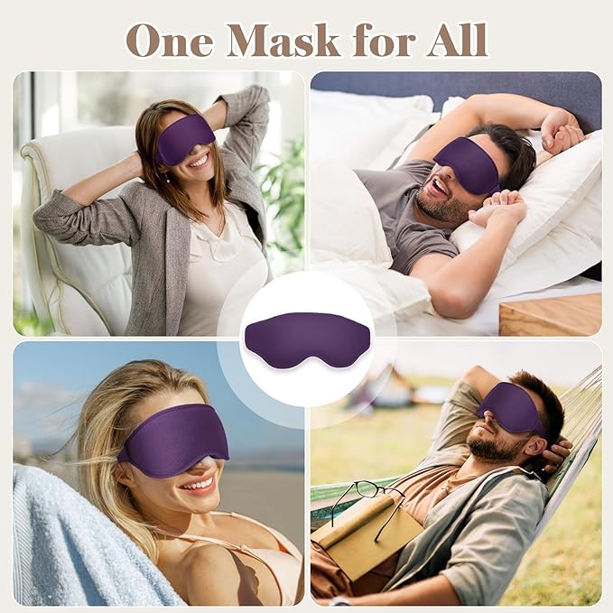 3D Cooling Eye Mask Sleep Mask for Men & Women, 100% Pressure-Free & Light Block-Out Eye Mask for Sleep with Easy Adjustable Strap, Night Eye Cover for Travel, Purple-BrightBean Baby