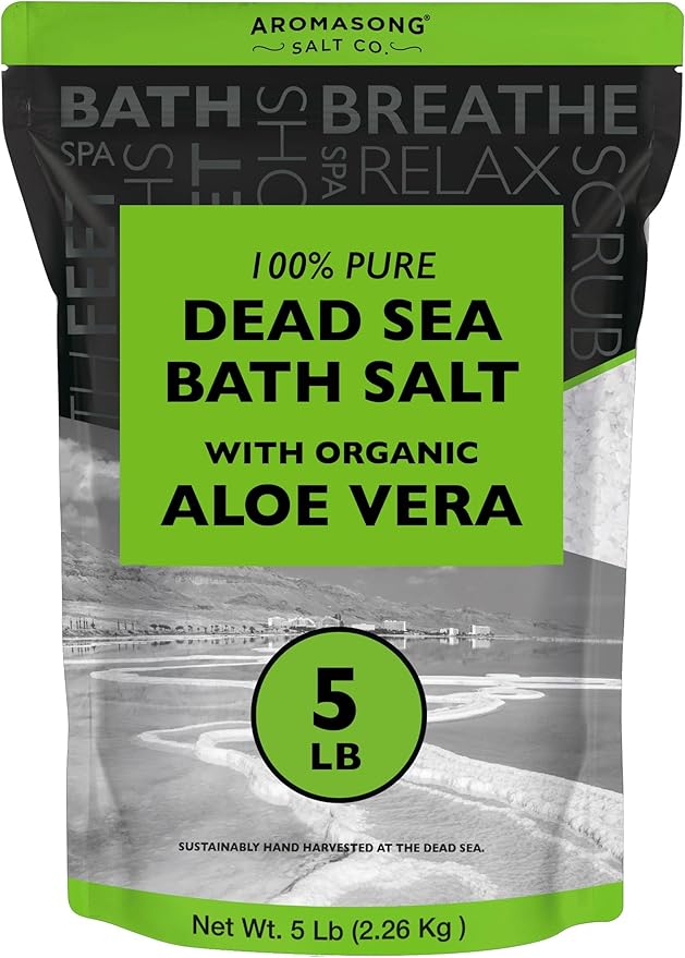 Aromasong Dead Sea Salt with Organic Aloe Vera, Spa Bath Salts, 5 Lbs Fine Bulk resealable Pack, 100% Pure & Natural, Soak for Women & Men for Tired Muscles & Skin Issues (Packaging May Vary)-BrightBean Baby