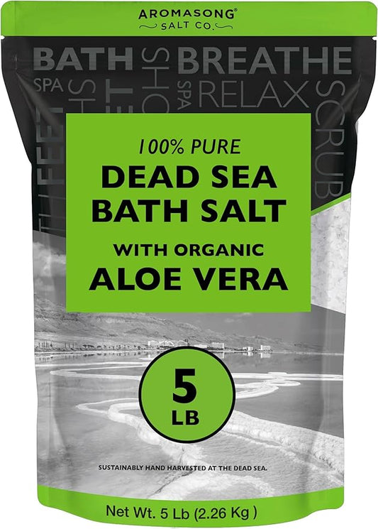 Aromasong Dead Sea Salt with Organic Aloe Vera, Spa Bath Salts, 5 Lbs Fine Bulk resealable Pack, 100% Pure & Natural, Soak for Women & Men for Tired Muscles & Skin Issues (Packaging May Vary)-BrightBean Baby