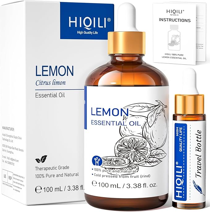 HIQILI Lemon Essential Oil, Household Cleaning, Air Purification, Skin Care, Can be Added to Cleansers, Sprays, Body Lotions Use - 3.38 Fl Oz/100ML-BrightBean Baby