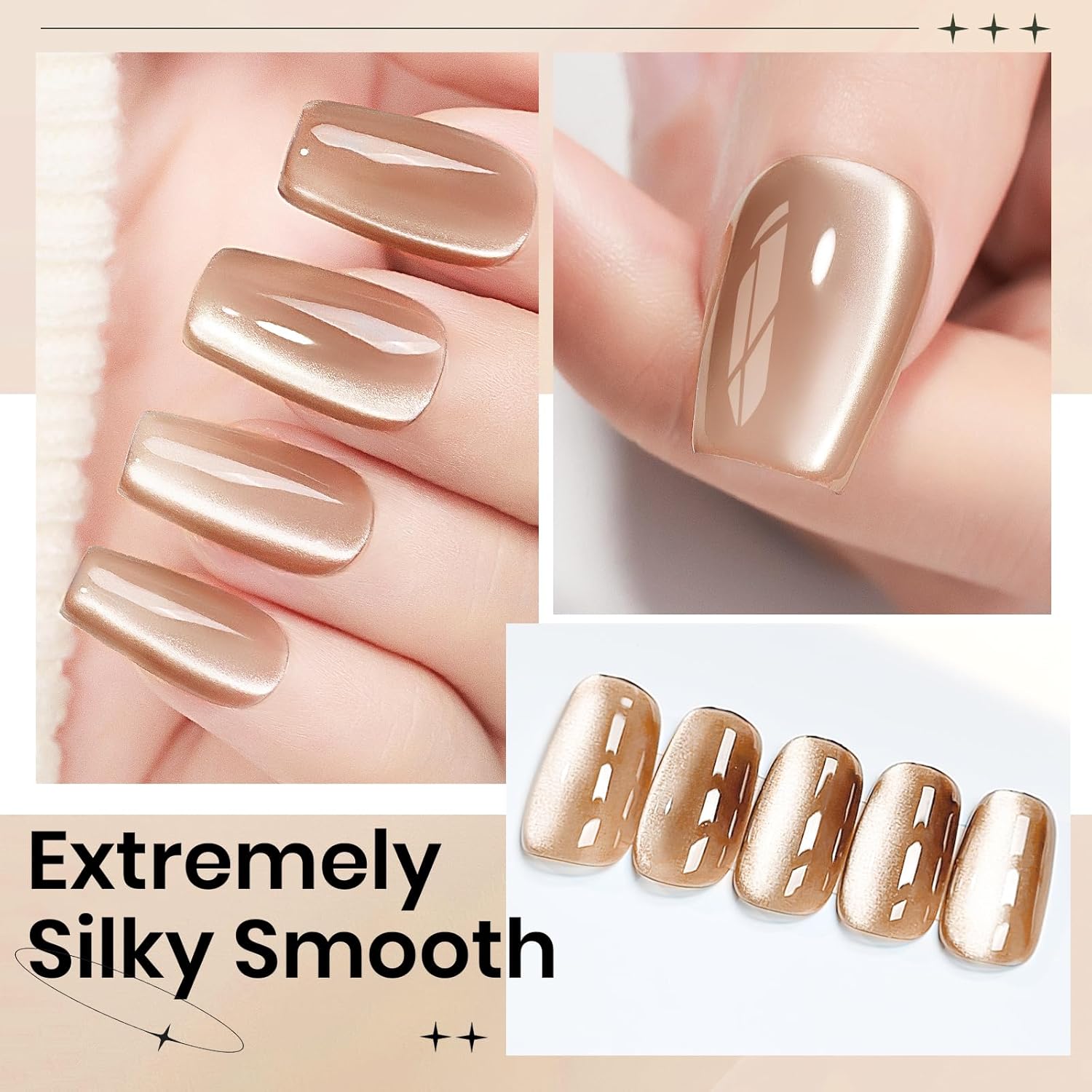 Moonlight Cat Eye Gel Nail Polish 10ml Silk Magnetic Nail Polish Glass Cateye Gel Polish with Magnetic Stick Soak Off UV LED Nail Lamp Nail Art Manicure Salon Home DIY 002, Milky Coffee-BrightBean Baby