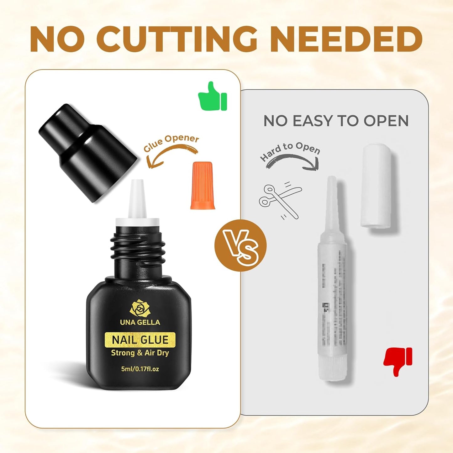 UNA GELLA Quick Drying Super Nail Glue for Press On Nails, Acrylic Nails & Nail Tips No Lamp Need Press On Nails Glue Drip Use with Opener（5ML） Long Lasting for DIY Nail Art-BrightBean Baby