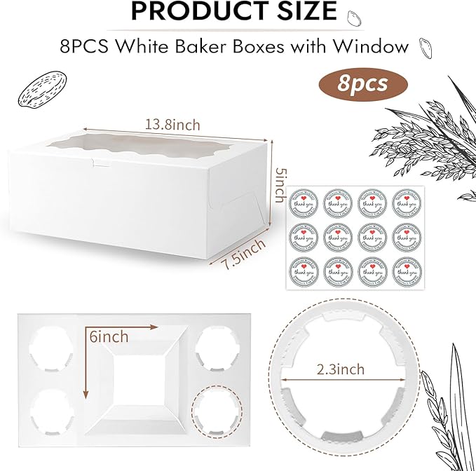 JCD 8pcs Cake Cupcake Combo Boxes with Clear Window and Cupcake Insert Fit 4 Cupcakes and 1 Mini Cake for Partry (1+4/8pcs)