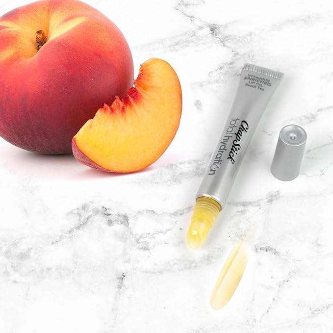 Chapstick Total Hydration Vitamin Enriched Lip Oil, Non Tinted, Vitamin c, vitamin E, Contains Omega 3 6 9, Peach Tea Flavor, 0.23 Fl Oz (Pack of 1)-BrightBean Baby