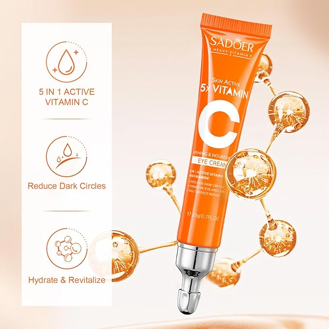5 in 1 Vitamin C Eye Cream for Dark Circles and Puffiness - Eye Cream Anti Aging - Under Eye Cream for Puffiness and Bags Under Eyes - Eye Bag Cream for All Skin Types - Rejuvenate Your Eye Area-BrightBean Baby