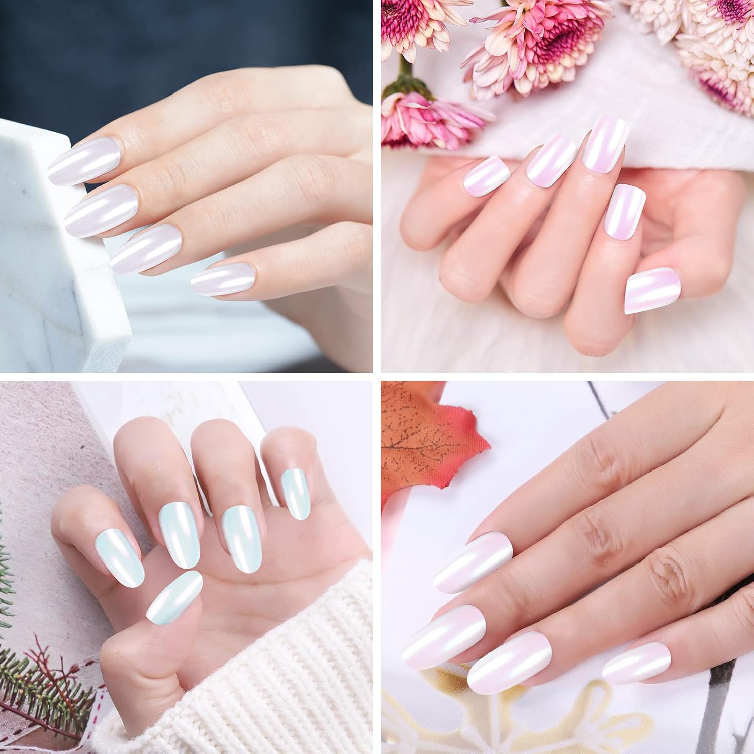 Artdone Chrome Nail Powder Metallic Mirror Glitter Effect Pigment Iridescent Aurora Mermaid Pearl Dust Kit for Gel Polish Nail Art Decoration, Resin Craft Arylic Powder-BrightBean Baby