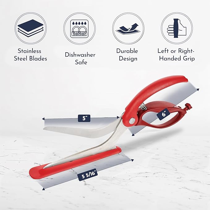 Loftern Red Pizza Scissors - Non-Stick Pizza Scissors with Firm Grip Base - Food Grade Stainless Steel Pizza Cutter - 5-in-1 Food Slicer & Pizza Server - Durable, Safe & Mess Free