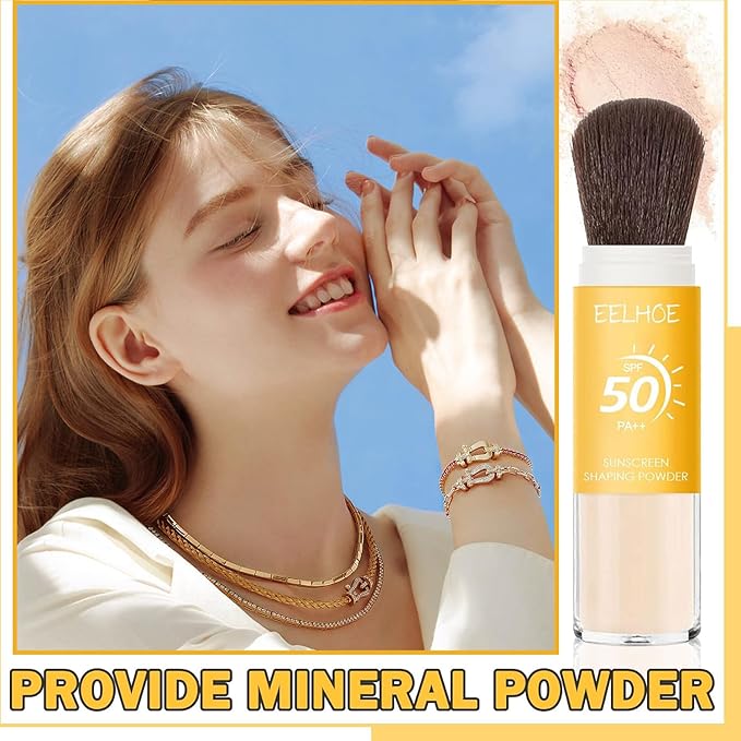 Mineral Sunscreen Setting Powder, Mineral Brush Setting Face Powder Makeup SPF 50 PA++ for All Skin, Oil Control Lightweight Breathable Concealer Brush Powder, Matte Smooth Translucent Face Powder-BrightBean Baby