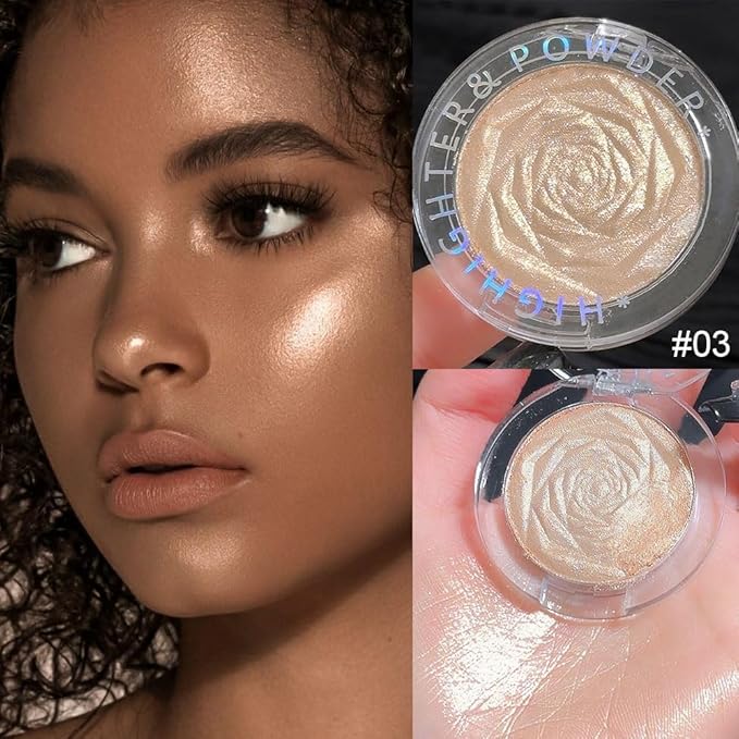evpct Champagne Gold Face Highlighter Makeup Shimmer Glitter Diamond Sparkly Highlighters Makeup Palette Powder for Face Body Cheek Skin iluminadores iluminador de jos maquillaje luminizers 03-BrightBean Baby