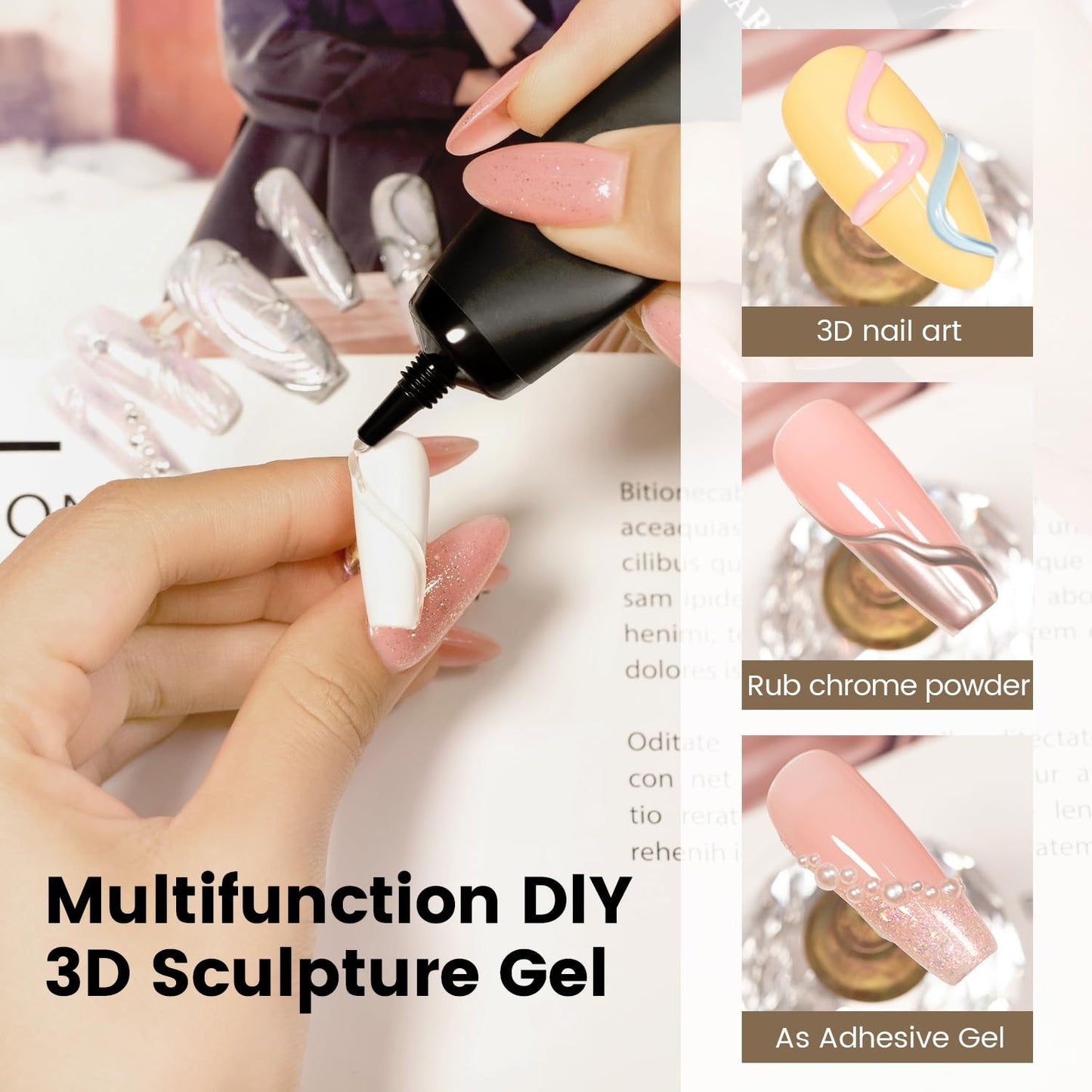 RARJSM 3D Sculpting Gel for Nail Art Designs DIY NailCharms Rhinestone Glue 3D Nail Craving GelPolish Clear Painting Drawing Sculpture Gel UV LED Curing Requires NailDecoration Manicure Design-BrightBean Baby