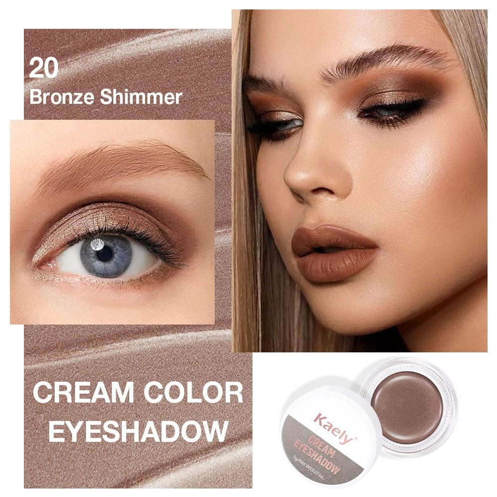 Cream Glitter Bronze Shimmer Metallic Eyeshadow Palette Makeup, Natural Single Mini Instant Holographic Eyeshadow For Women, Sombras Crema Para Ojos, Talc, Paraben & Cruelty Free, 20-BrightBean Baby