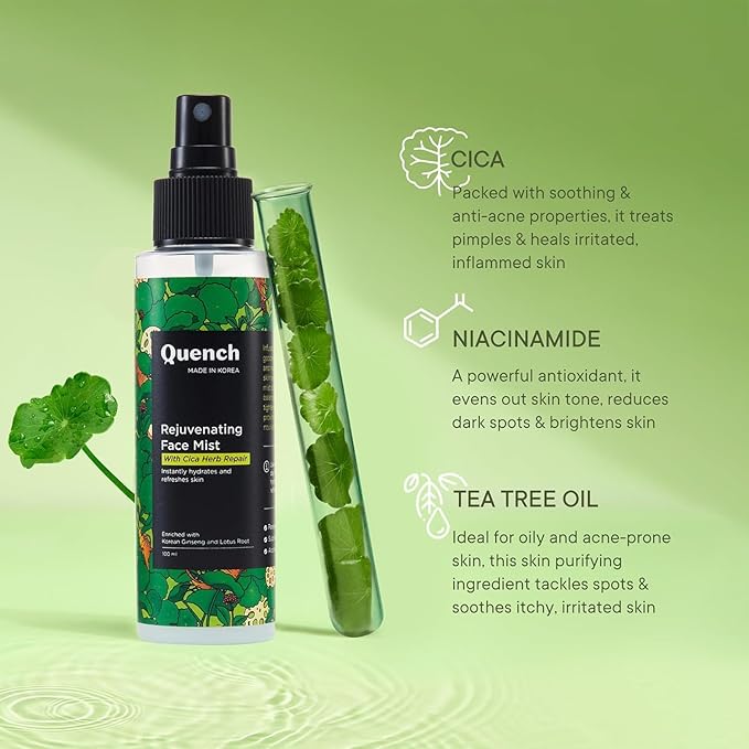 Quench CICA & 2% Niacinamide Face Mist Toner for Oil & Acne Control | Hydrates, Calms and Refreshes Skin | Gentle & Non-Irritating | Lightweight, Alcohol-Free and Non-Comedogenic (100ml)-BrightBean Baby