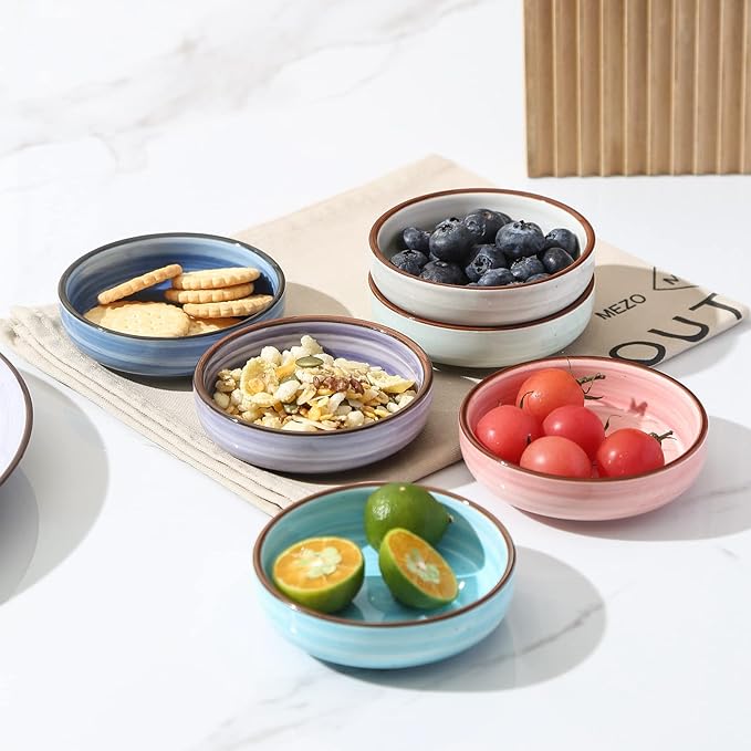Selamica Ceramic 2.5 OZ Soy Sauce Dish Dipping Bowls Set of 6, 3.3 Inch Small Side Dish Pinch Bowls, Mini Bowls for Condiments, Ketchup, BBQ, Sushi, Gradient Color